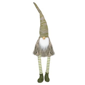 26" Green and Beige Sitting Gnome Christmas Figure