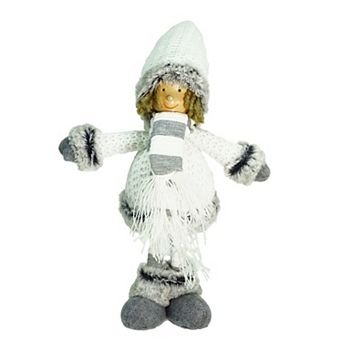 13" Gray and White Wintry Boy Christmas Tabletop Figurine