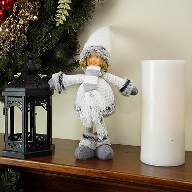 13" Gray and White Wintry Boy Christmas Tabletop Figurine