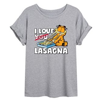 Juniors' Garfield Love Lasagna Oversized Tee