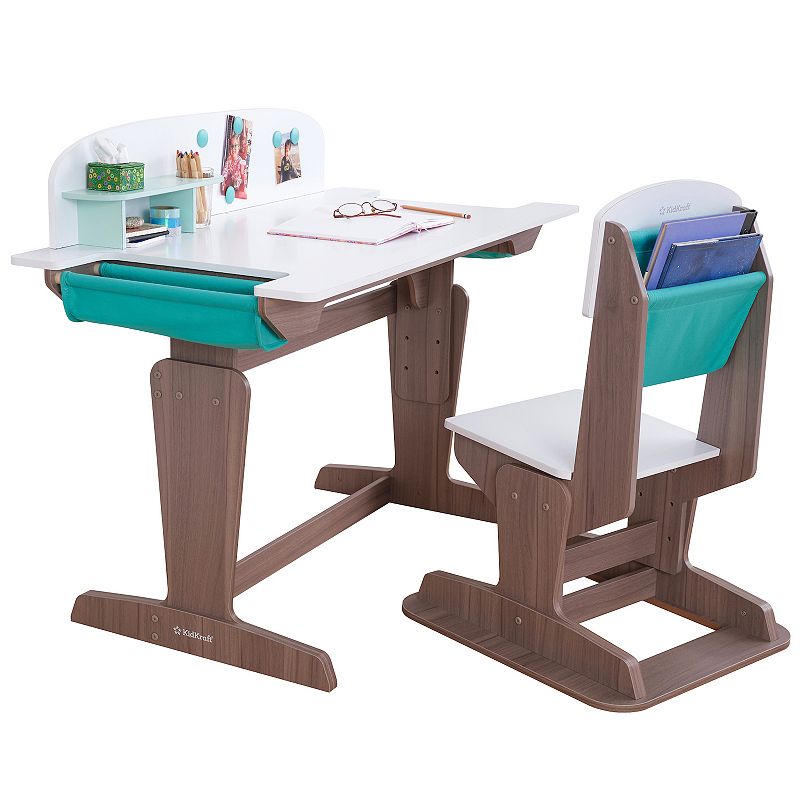 KidKraft Grow Together Pocket Adjustable Desk with Hutch & Chair, Multicolo