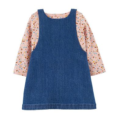 Baby Girl Carter's 3-Piece Floral Long Sleeve Tee, Chambray Jumper, & Tights Set