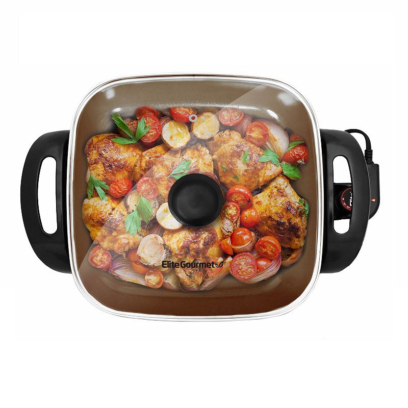 Elite Nonstick Electric Skillet with Glass Lid, Multicolor, 6 QT