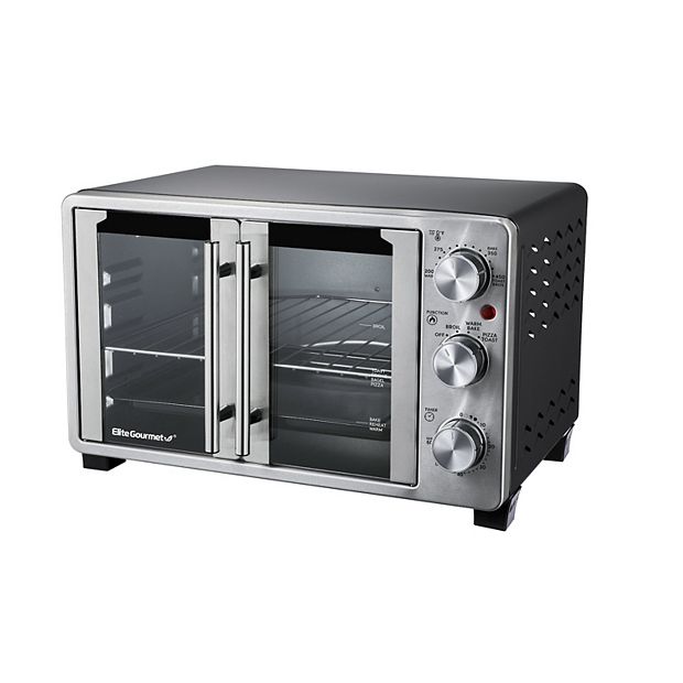 Elite Gourmet ETO2530M Double French Door Countertop Toaster Oven, Bake,  Broil, Toast, Keep Warm, Fits 12 pizza, 25L capacity, Stainless Steel 