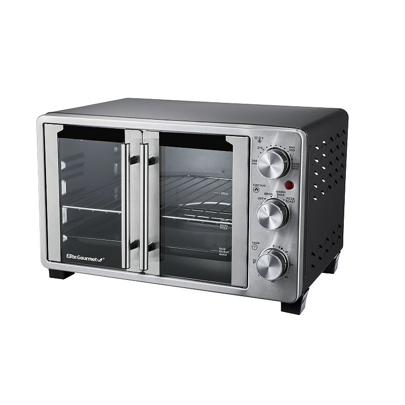 Elite Gourmet Double French Door Toaster Oven fits 12  Pizza  Stainless Steel