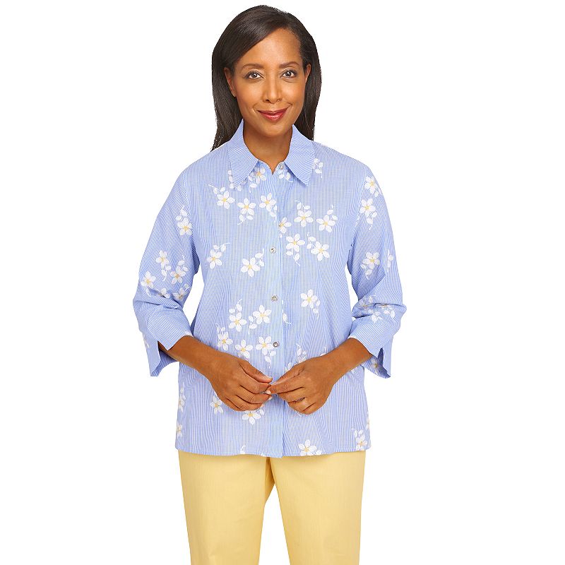 Plus Size Alfred Dunner Bright Idea Pinstripe Floral Button Down Top, Women