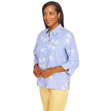 Plus Size Alfred Dunner Bright Idea Pinstripe Floral Button Down Top