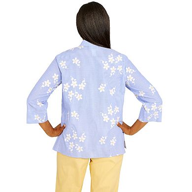 Plus Size Alfred Dunner Bright Idea Pinstripe Floral Button Down Top