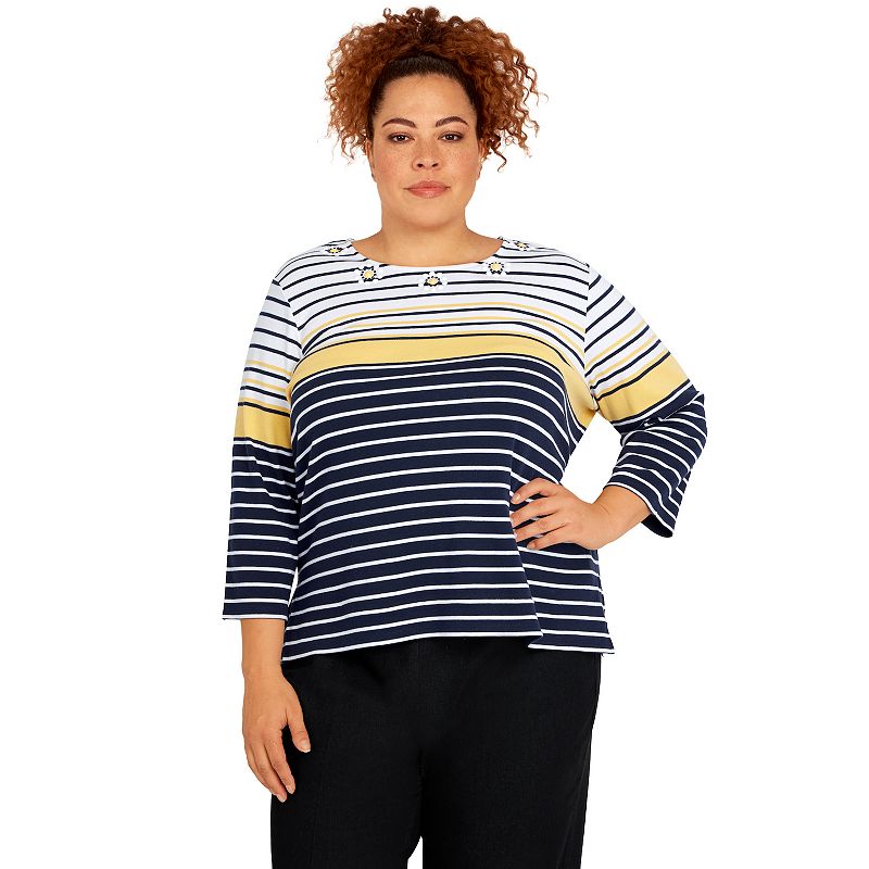 Plus Size Alfred Dunner Bright Idea Multi Stripe Beaded Neck Top, Womens, 