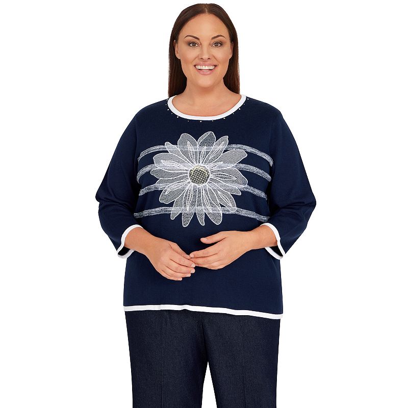 Plus Size Alfred Dunner Bright Idea Sunflower Sweater, Womens, Size: 3XL, 