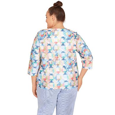Plus Size Alfred Dunner Peace of Mind Geometric Texture Grommet Hem Top