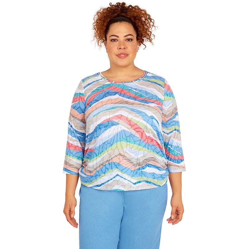Plus Size Alfred Dunner Peace of Mind Abstract Stripe Double Strap Crewneck