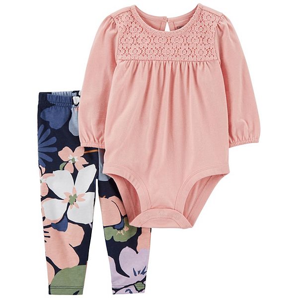 Carter's 3pc Baby Girl Pink Train Print Bodysuit & Pants Set
