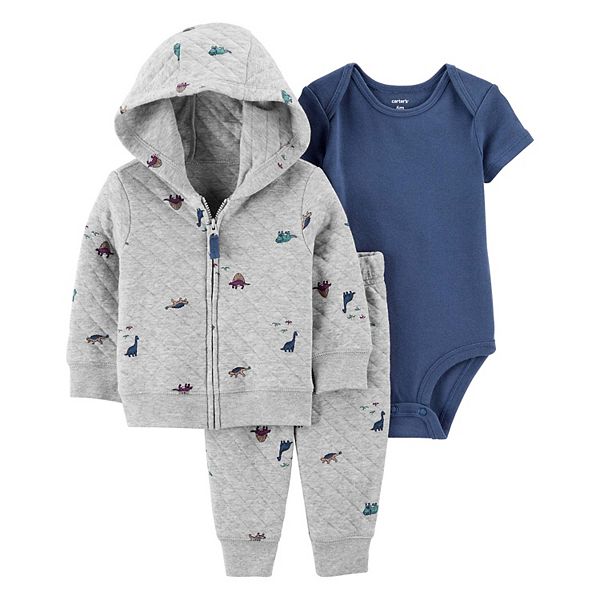 Baby Carter's 3-Piece Quilted Dino Hoodie, Jogger Pants, & Bodysuit Set