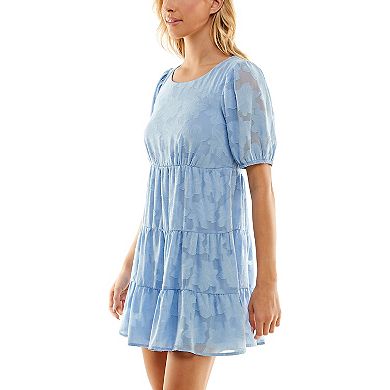 Juniors' Speechless Short Sleeve Tiered Mini Dress