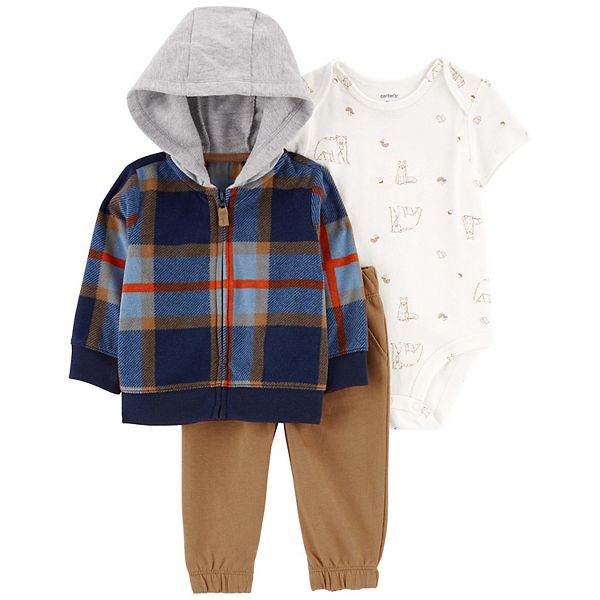 Baby Carter's 3-Piece Plaid Flannel Hoodie, Jogger Pants, & Woodland ...
