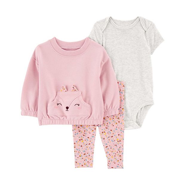 Baby Girl Carter's 3-Piece Fox Sweatshirt, Bodysuit, & Floral Leggings