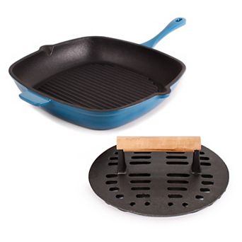 BergHOFF Neo 2 pc Cast-Iron Grill Pan & Slotted Steak Press Set