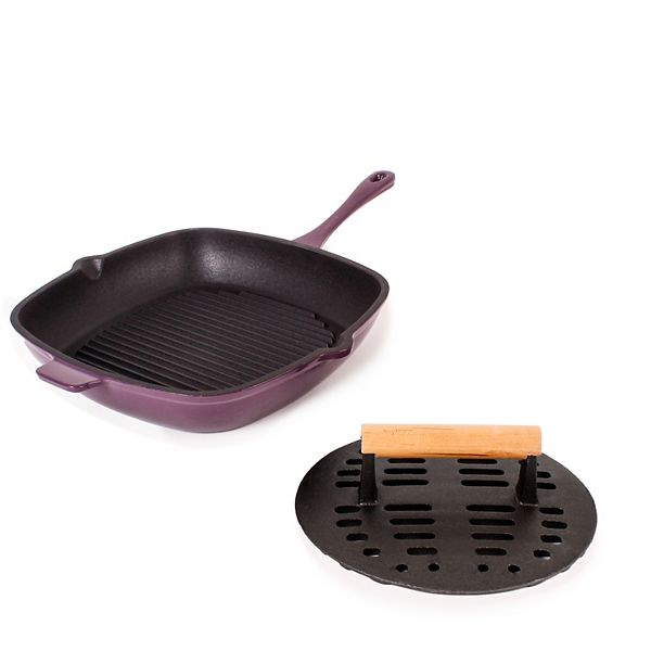 BergHOFF Neo 2pc Cast Iron Spoon Rest and Steak Press Set, Red