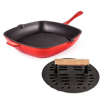 BergHOFF Neo 2 pc Cast-Iron Grill Pan & Slotted Steak Press Set