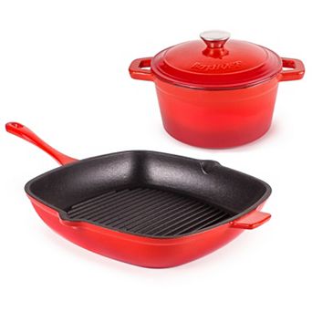 BergHOFF Neo 3 pc Cast-Iron Dutch Oven & Grill Pan Set
