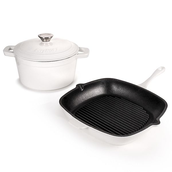 BergHOFF Neo Cast Iron Grill Pan, Fry Pan and 3 Quart Dutch Oven, Set of 3