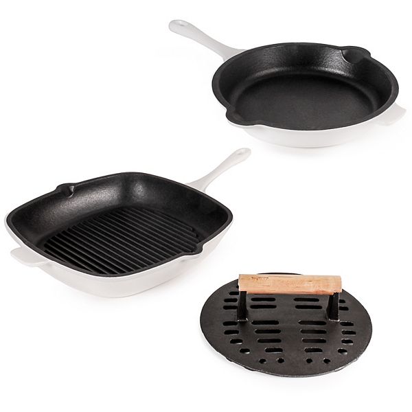 BergHOFF Neo 3pc. CastIron Frypan, Grill Pan & Slotted Steak Press Set