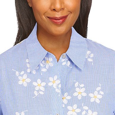 Petite Alfred Dunner Bright Idea Pinstripe Floral Button Down Top