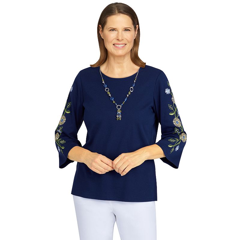 Petite Alfred Dunner Bright Idea Embroidered Sleeve Top, Womens, Size: Sma