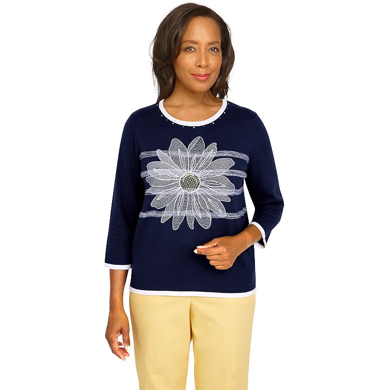 Petite Alfred Dunner Bright Idea Sunflower Sweater, Womens, Size: Large Pe