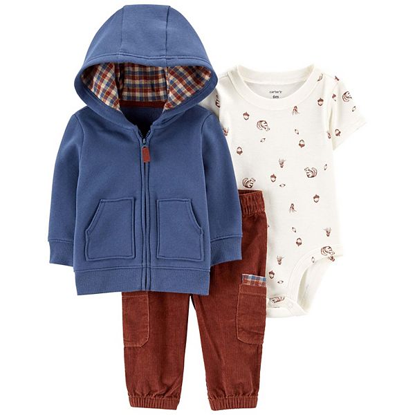 Carter's 3pc Baby Boy Bodysuit, 2-Way Zip-Up Coverall and Pants Set main image 1