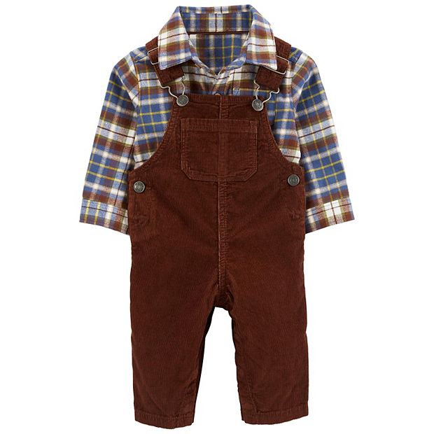 Carter's Cargo Pants & Button Down Plaid Shirt Outfit Size 12 Months