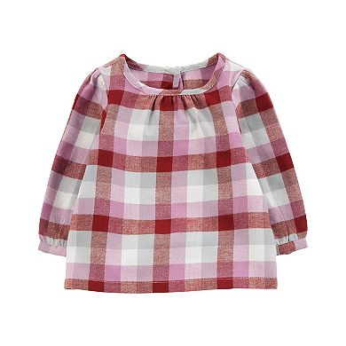 Baby Girl Carter's 2-Piece Plaid Top & Denim Overalls Set