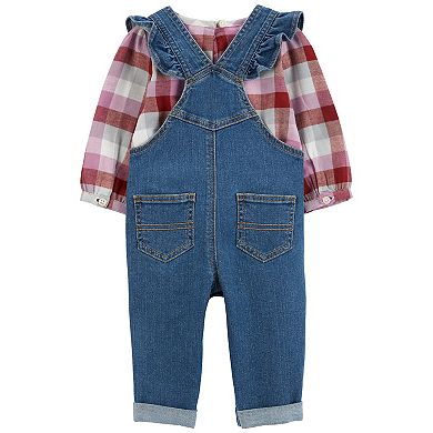 Baby Girl Carter's 2-Piece Plaid Top & Denim Overalls Set