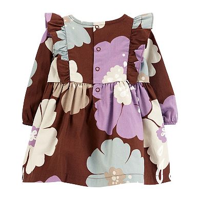 Baby Girl Carter's Floral Flutter Shoulder Twill Dress & Diaper Cover