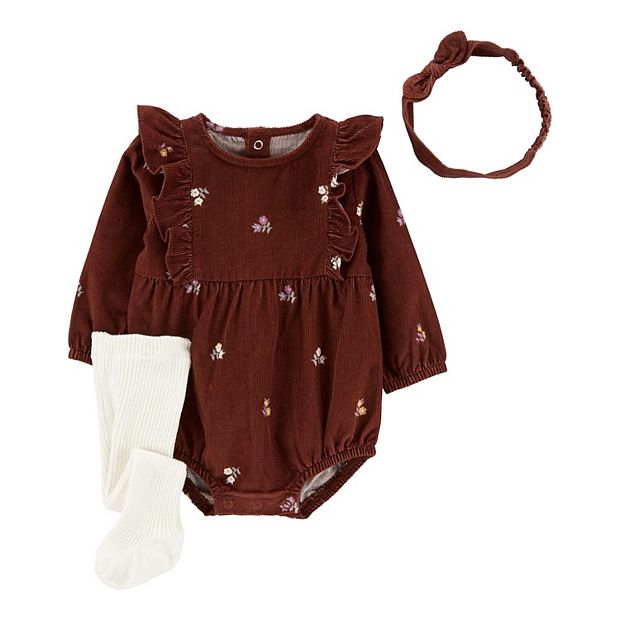 Baby Girl Carter's 3-Piece Corduroy Bodysuit, Headband, & Tights Set