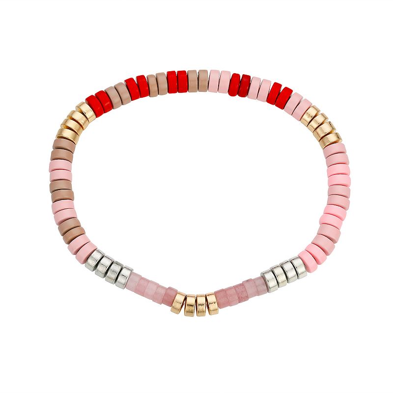Love This Life Rose Quartz & Multicolor Disc Stretch Bracelet, Womens, Pin