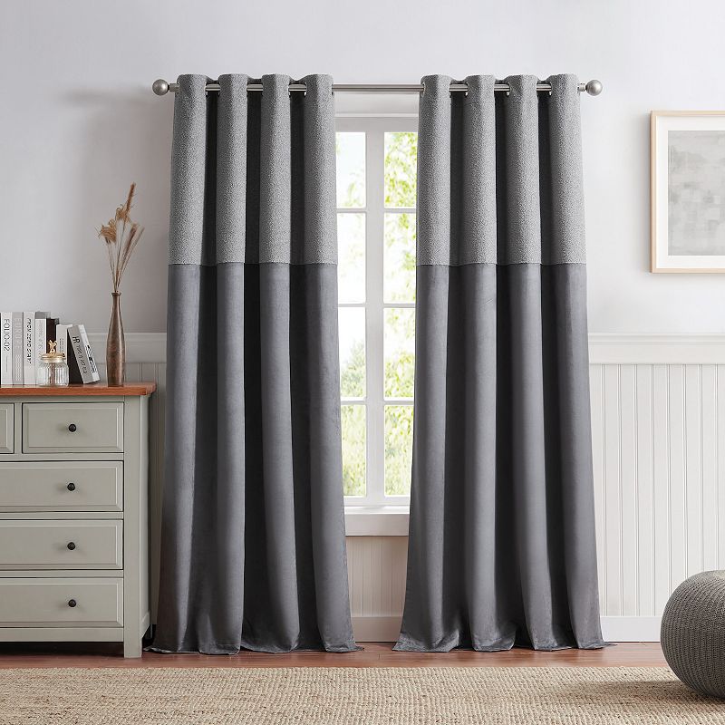 G.H. Bass & Co. Canyon Sherpa Grommet Set of 2 Window Curtain Panels, Grey,