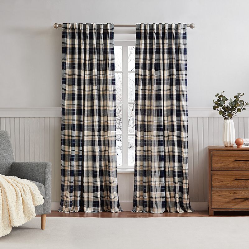 G.H. Bass & Co. Lakeview Plaid Backtab Navy Set of 2 Window Curtain Panels,