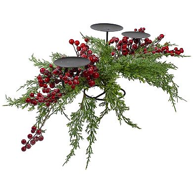 32" Frosted Red Berry Candle Holder Christmas Tabletop Decor