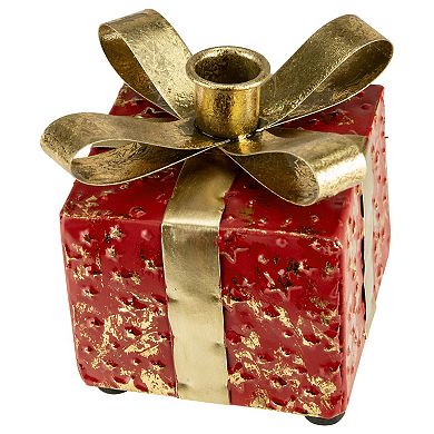 4.5" Red Metal Gift Box Christmas Taper Candle Holder