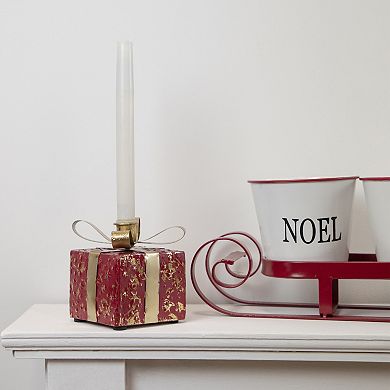 4.5" Red Metal Gift Box Christmas Taper Candle Holder