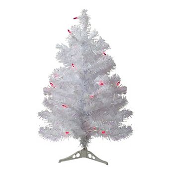 2' Pre-Lit White Pine Slim Artificial Christmas Tree - Pink Lights