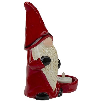 7" Red and Black Gnome Tea Light Christmas Candle Holder