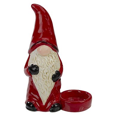 7" Red and Black Gnome Tea Light Christmas Candle Holder