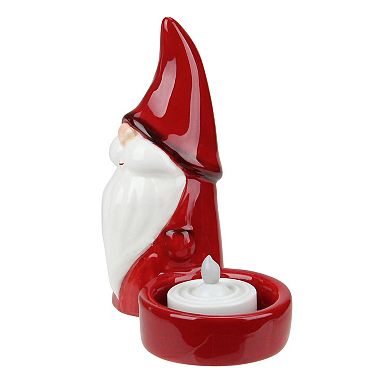 4.75" Red Ceramic Mini Christmas Gnome Tealight Candle Holder