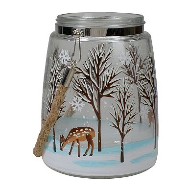 6.25" Trees and Fawns Flameless Glass Candle Lantern