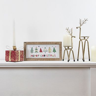 10.25" Small Bronze Reindeer Christmas Pillar Candle Holder