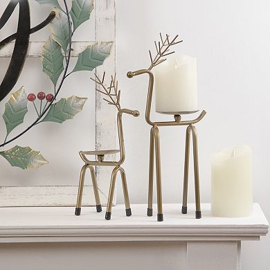 10.25" Small Bronze Reindeer Christmas Pillar Candle Holder