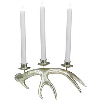 12" Champagne Deer Antler Christmas Taper Candle Holder